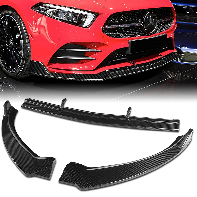 For 2019-2023 Mercedes A-Class AMG W177 Carbon Fiber Front Bumper Body Splitter Spoiler Lip 3PCS - Image 2