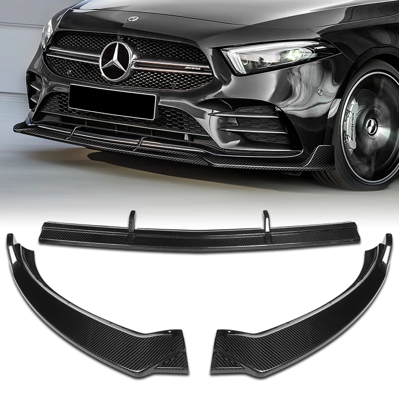 For 2019-2023 Mercedes A-Class AMG W177 Carbon Fiber Front Bumper Body Splitter Spoiler Lip 3PCS - Image 6