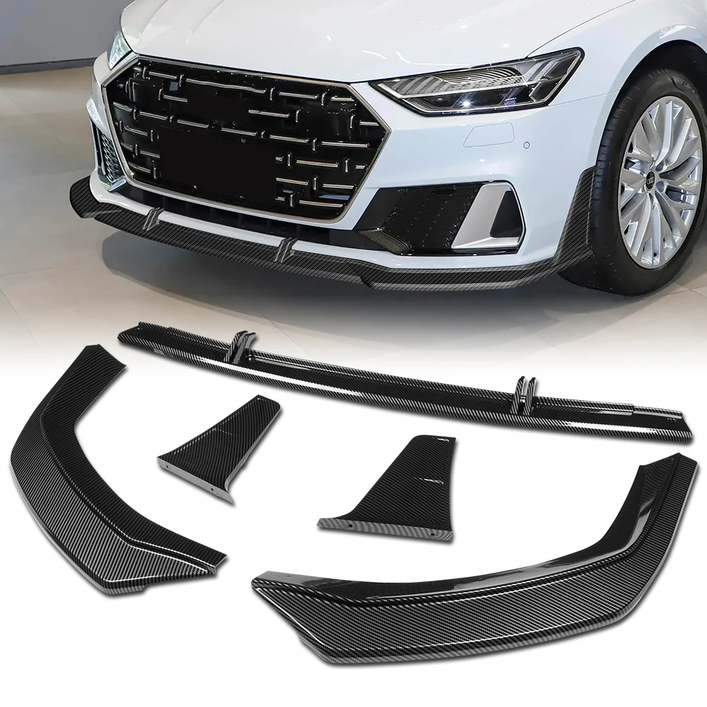For 2019-2024 Audi A7 S7 S-Line Front Bumper Splitter Spoiler Lip 5PCS -Carbon Fiber Look Painted - Image 4
