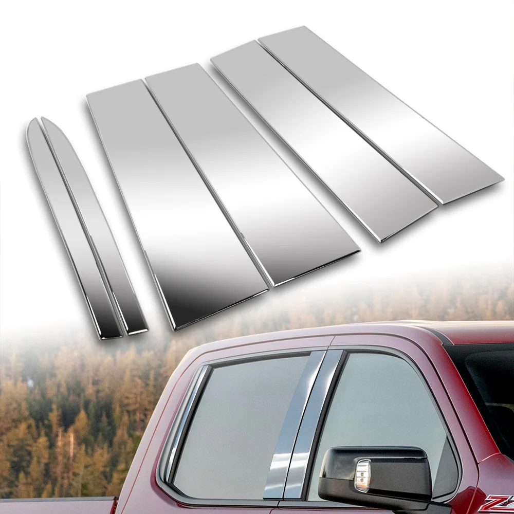 For 2019 - 2025 Chevrolet Silverado / GMC Sierra 1500 Mirror Chrome Exterior Stainless Car Window Door Pillar Trim 6-PCS - Image 5