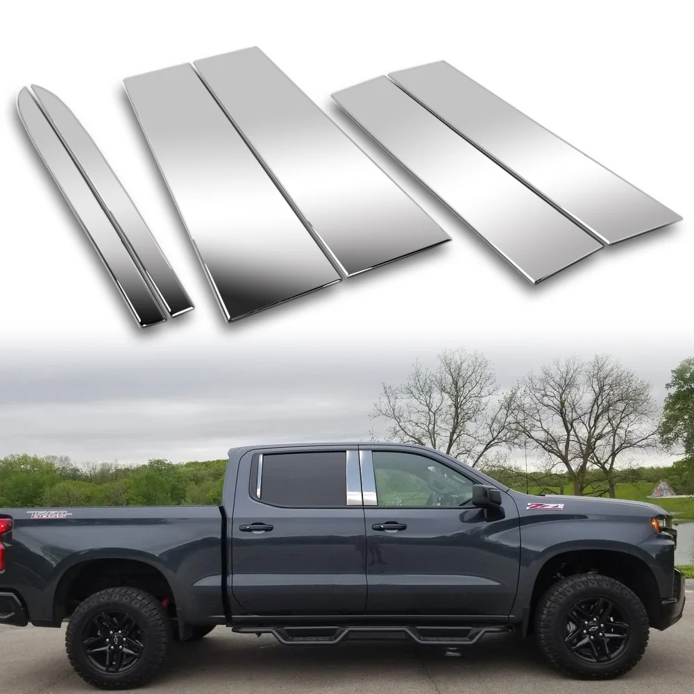 For 2019 - 2025 Chevrolet Silverado / GMC Sierra 1500 Mirror Chrome Exterior Stainless Car Window Door Pillar Trim 6-PCS - Image 6