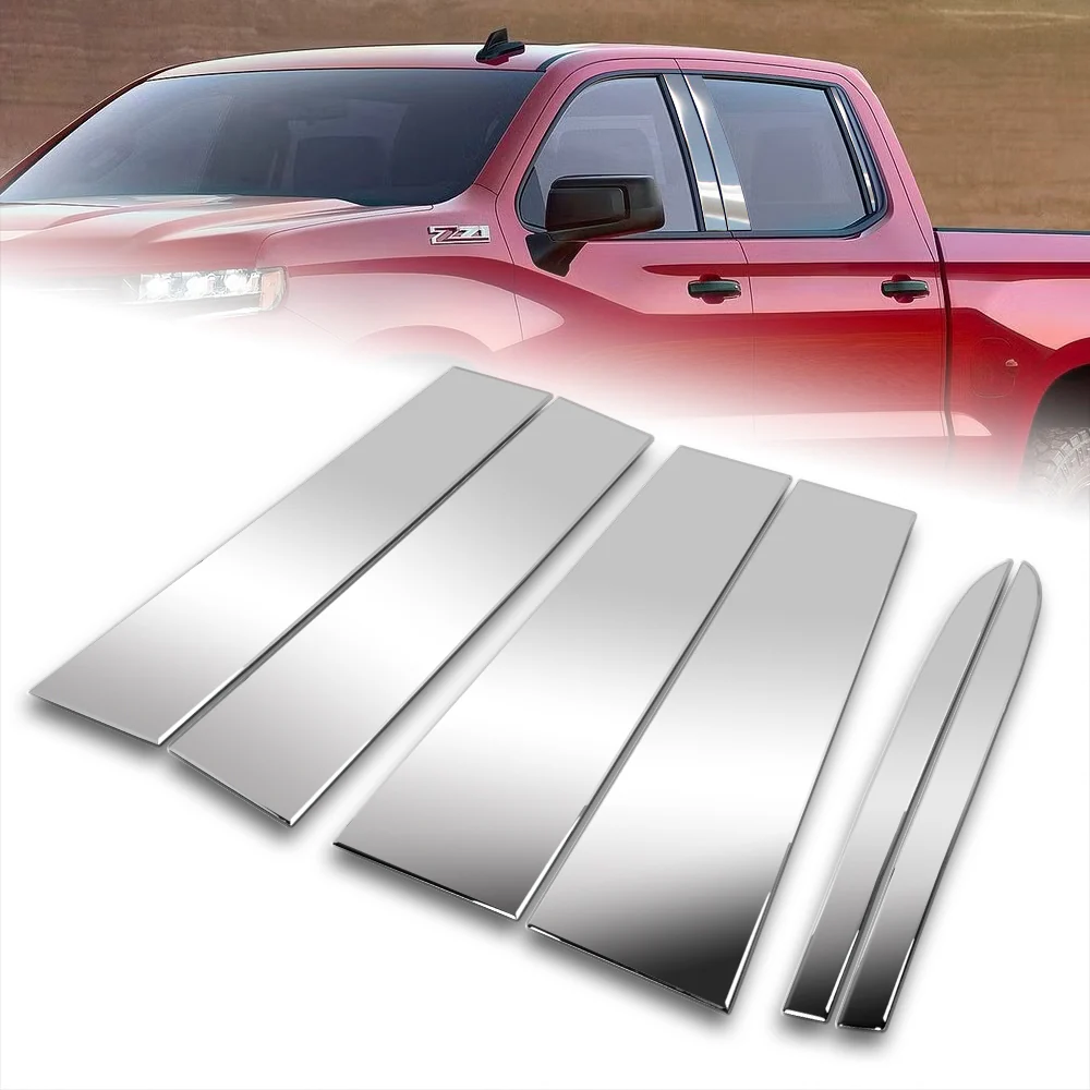 For 2019 - 2025 Chevrolet Silverado / GMC Sierra 1500 Mirror Chrome Exterior Stainless Car Window Door Pillar Trim 6-PCS - Image 7
