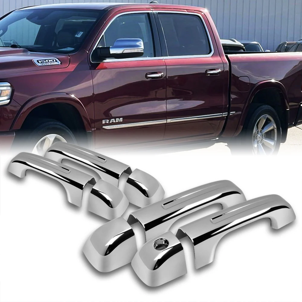 For 2019 - 2025 Dodge Ram 1500 Mirror Chrome Exterior Door Pull Handle Lever Cover Cap Trim Kit No Smart Keyhole - Image 6