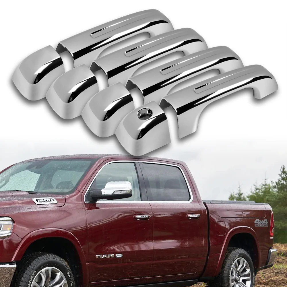 For 2019 - 2025 Dodge Ram 1500 Mirror Chrome Exterior Door Pull Handle Lever Cover Cap Trim Kit No Smart Keyhole - Image 7