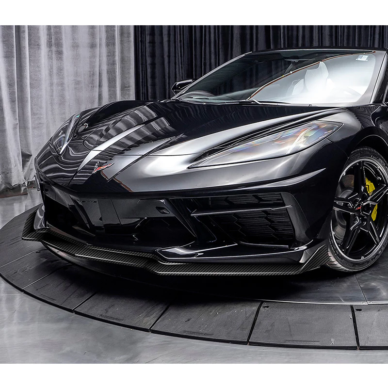For 2020-2025 Chevy Corvette C8 5VM-Style 3-PCS Carbon Fiber Front Bumper Spoiler Lip - Image 5