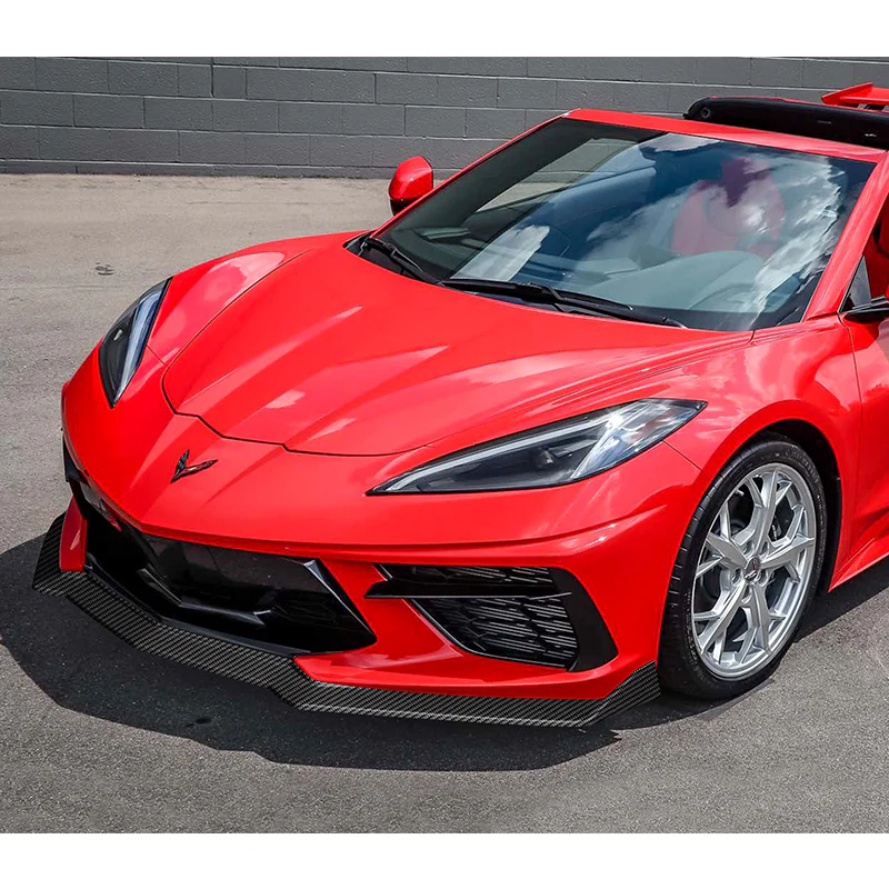 For 2020-2025 Chevy Corvette C8 5VM-Style 3-Pcs Carbon Look Front Bumper Spoiler Lip - Image 5