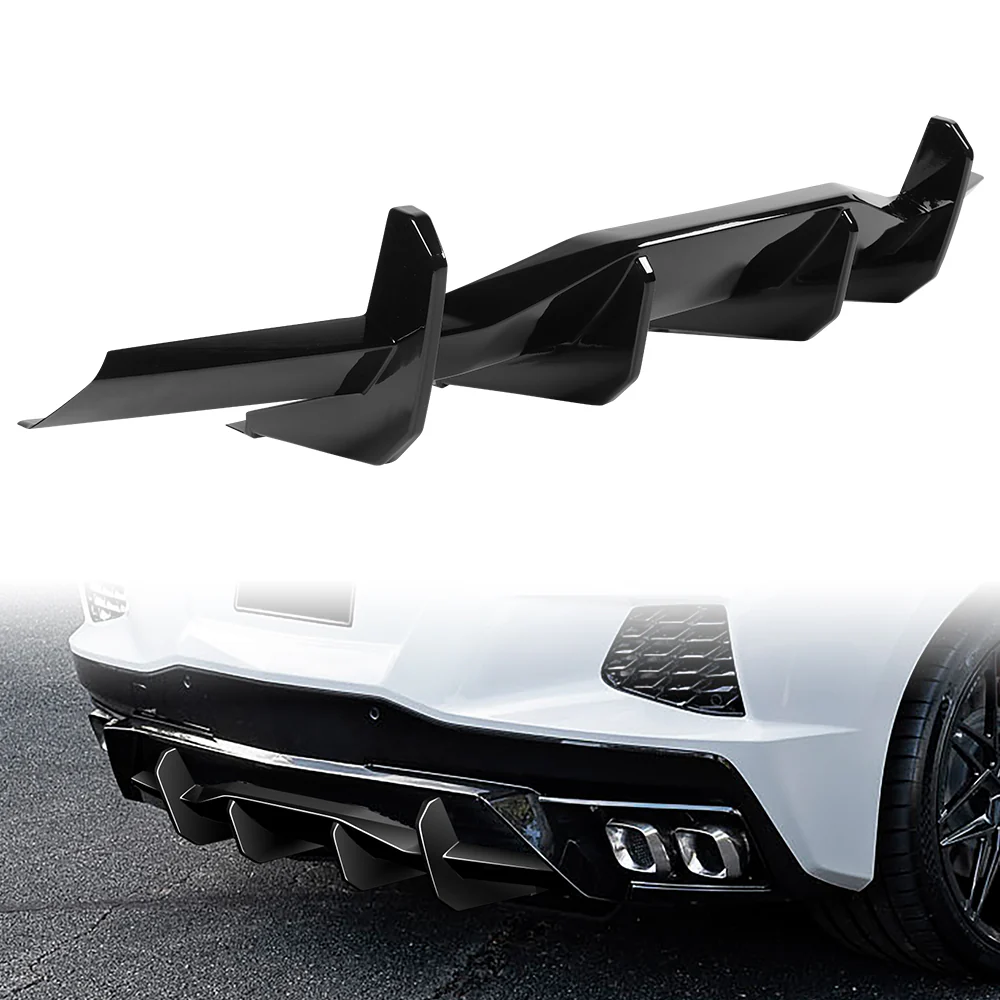 For 2020-2025 Chevrolet Corvette C8 Stingray  Rear Bumper Diffuser Fin Lip -Painted Black - Image 6
