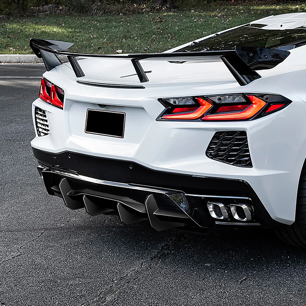 For 2020-2025 Chevrolet Corvette C8 Stingray  Rear Bumper Diffuser Fin Lip -Painted Black - Image 7