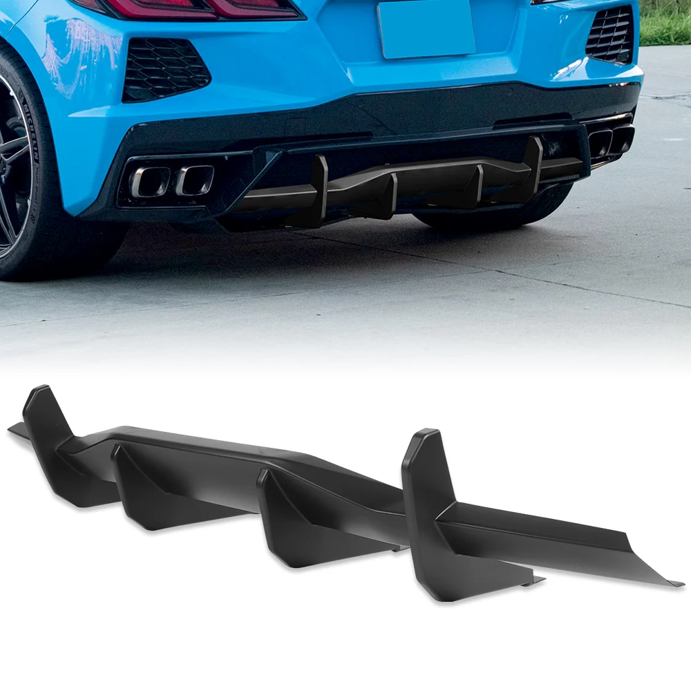 For 2020-2025 Chevrolet Corvette C8 Stingray  Rear Bumper Diffuser Fin Lip -Unpainted Matte Black - Image 5