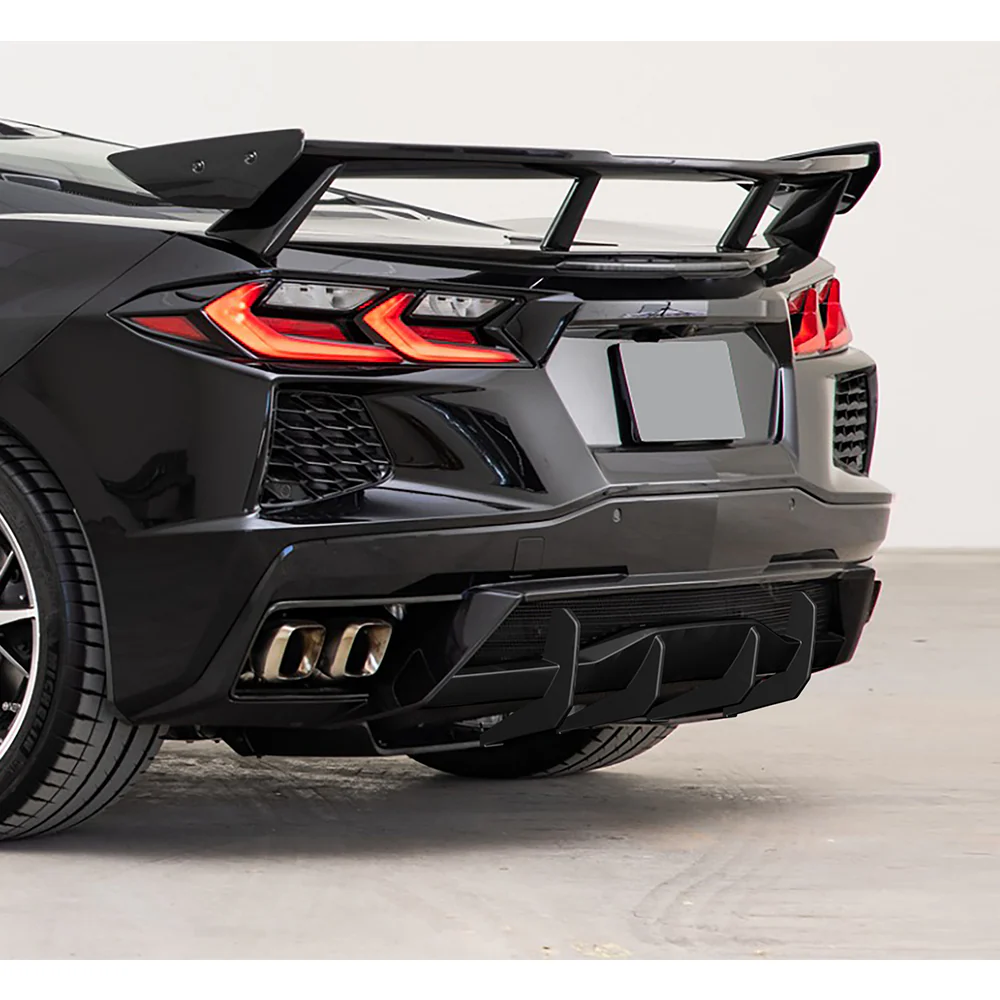 For 2020-2025 Chevrolet Corvette C8 Stingray  Rear Bumper Diffuser Fin Lip -Unpainted Matte Black - Image 6