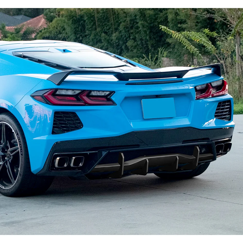 For 2020-2025 Chevrolet Corvette C8 Stingray  Rear Bumper Diffuser Fin Lip -Unpainted Matte Black - Image 7