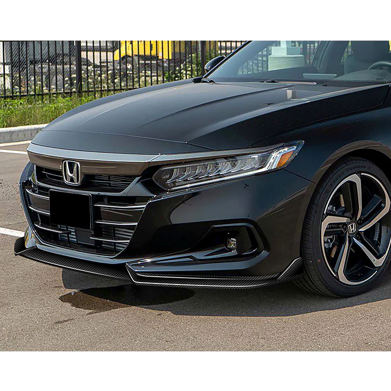 For 2021-2022 Honda Accord Sedan Carbon Fiber Front Bumper Body Splitter Spoiler Lip 3PCS - Image 3