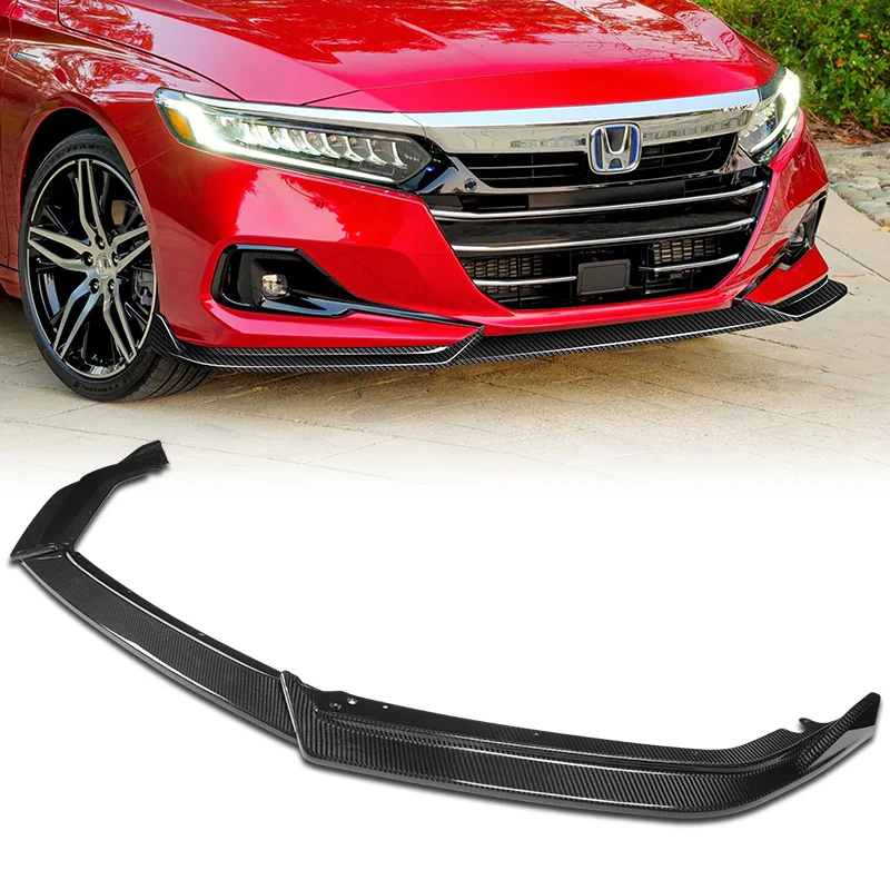 For 2021-2022 Honda Accord Sedan Carbon Fiber Front Bumper Body Splitter Spoiler Lip 3PCS - Image 7