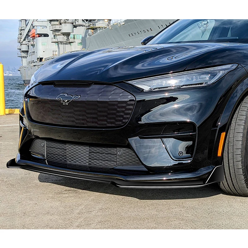 For 2021-2025 Ford Mustang Mach-E GT 3-PCS Painted Black Front Bumper Body Spoiler Lip - Image 5
