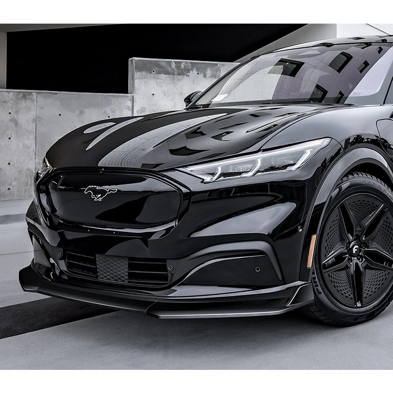 For 2021-2025 Ford Mustang Mach-E GT-Style 3-Pcs Painted BLK Front Bumper Spoiler Lip - Image 5