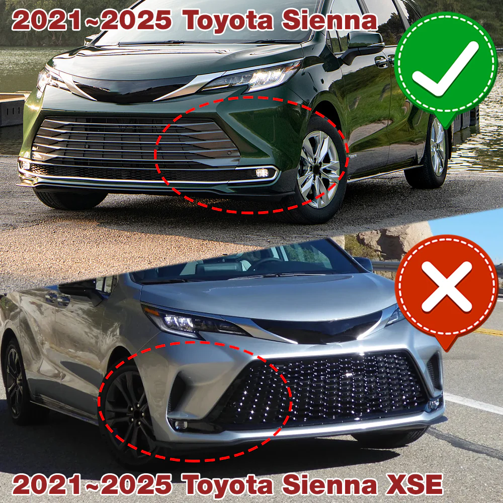 For 2021-2023 Toyota Sienna LE XLE MP-Style Carbon Look 3-Pcs Front Bumper Spoiler Lip - Image 6