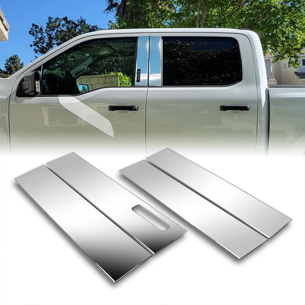 For 2021 - 2025 Ford F-150 F150 Super + Crew Mirror Chrome Exterior Stainless Car Window Door Pillar Trim 4-PCS W/ Keypad Cutout - Image 5