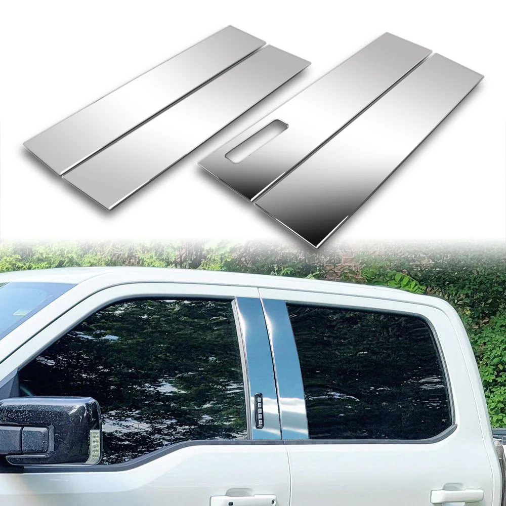 For 2021 - 2025 Ford F-150 F150 Super + Crew Mirror Chrome Exterior Stainless Car Window Door Pillar Trim 4-PCS W/ Keypad Cutout - Image 6