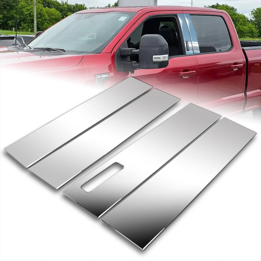 For 2021 - 2025 Ford F-150 F150 Super + Crew Mirror Chrome Exterior Stainless Car Window Door Pillar Trim 4-PCS W/ Keypad Cutout - Image 7