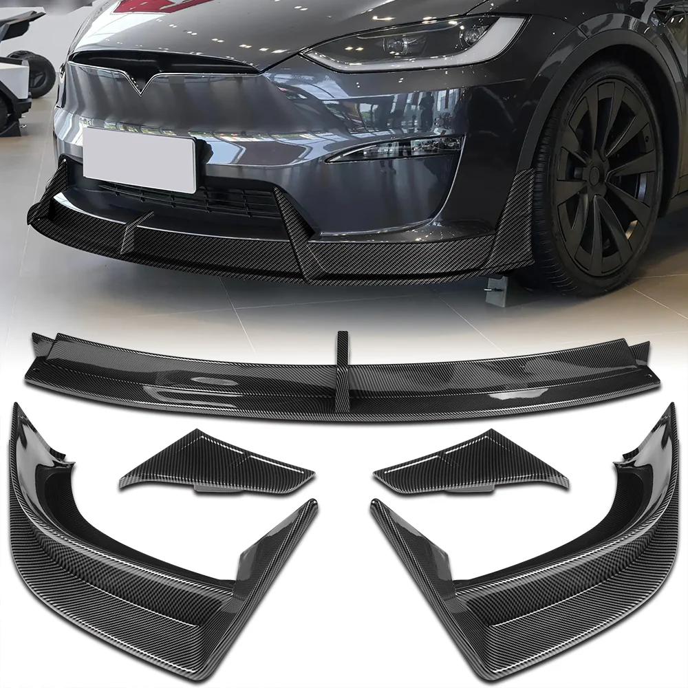 For 2022-2025 Tesla Model X Front Bumper Splitter Spoiler Lip 5PCS -Carbon Fiber Look - Image 7