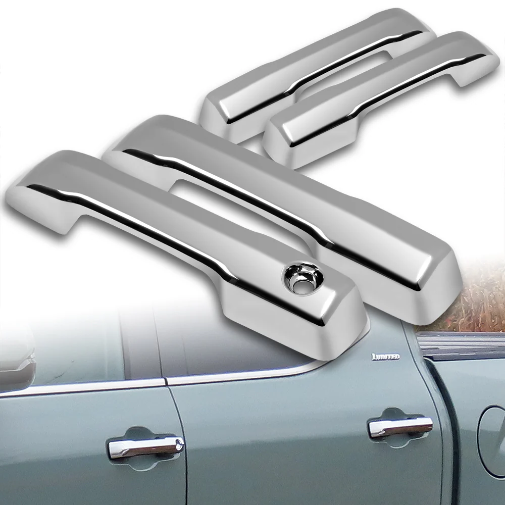 For 2022 - 2025 Toyota Tundra / Sequoia / Tacoma Mirror Chrome Exterior Door Pull Handle Lever Cover Cap Trim Kit No Smart Keyhole - Image 5