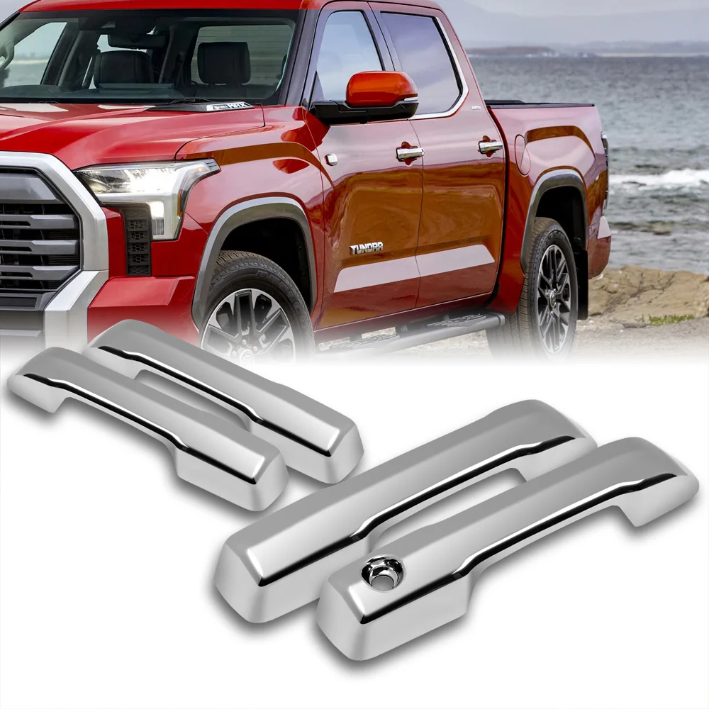 For 2022 - 2025 Toyota Tundra / Sequoia / Tacoma Mirror Chrome Exterior Door Pull Handle Lever Cover Cap Trim Kit No Smart Keyhole - Image 6