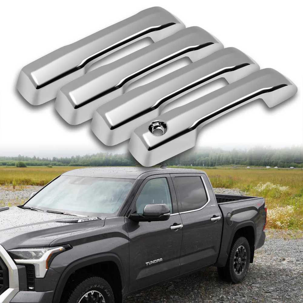 For 2022 - 2025 Toyota Tundra / Sequoia / Tacoma Mirror Chrome Exterior Door Pull Handle Lever Cover Cap Trim Kit No Smart Keyhole - Image 7