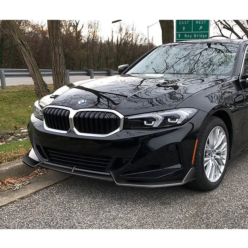 For 2023-2025 BMW 3-Series G20 Base GT-Style Painted Black Front Bumper Body Splitter Spoiler Lip 3PCS - Image 5