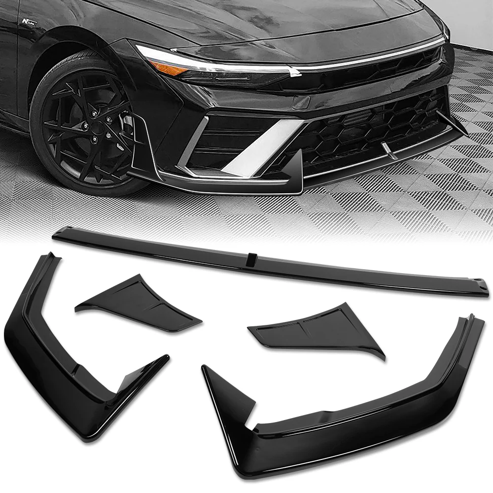 For 2024-2025 Hyundai Elantra N-Line Front Bumper Splitter Spoiler Lip 5PCS -Painted Black - Image 5