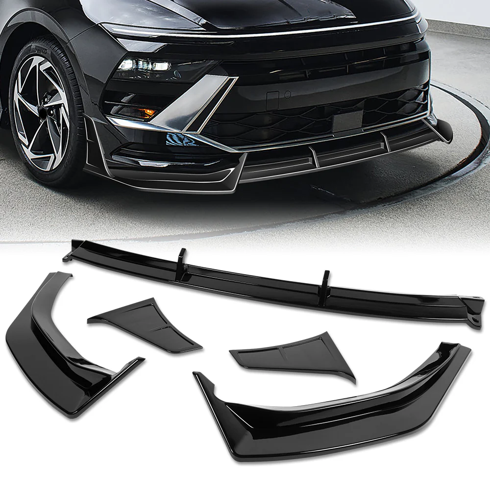 For 2024-2025 Hyundai Sonata Base Front Bumper STP-Style Splitter Spoiler Lip 5PCS -Painted Black - Image 4