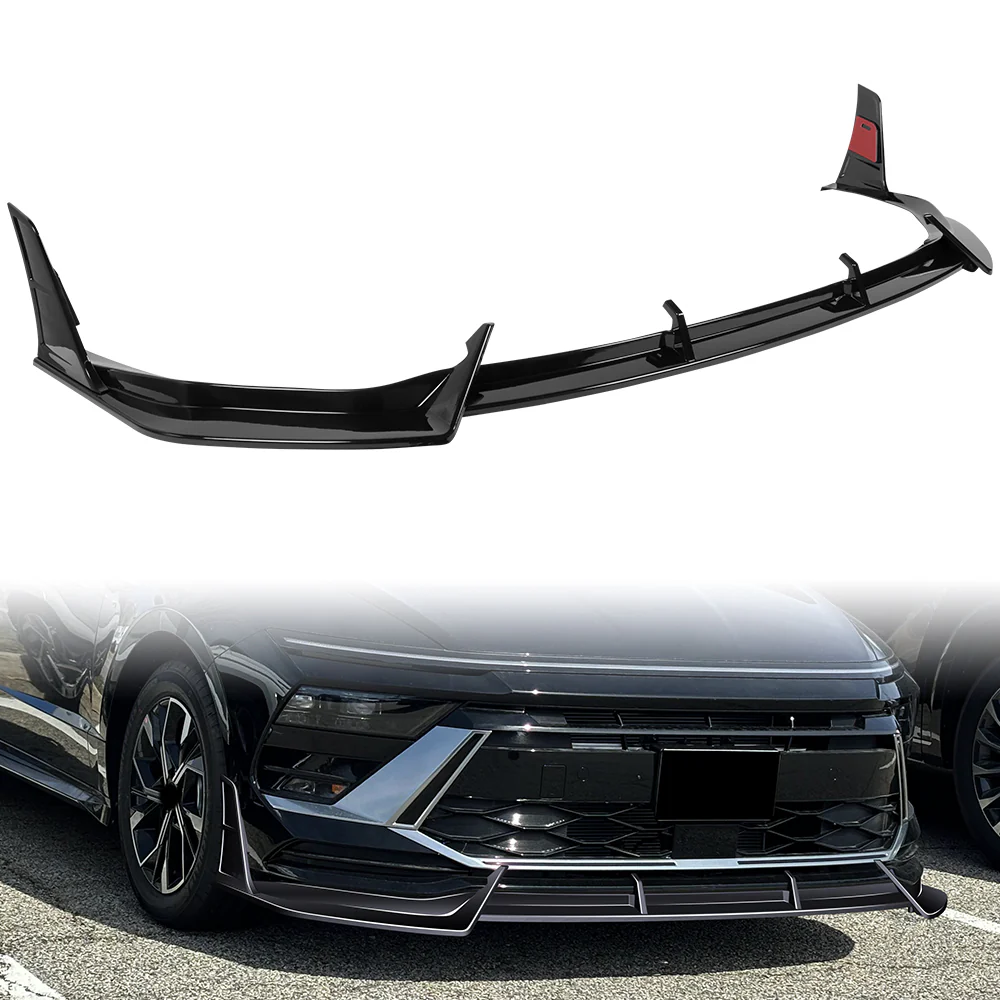 For 2024-2025 Hyundai Sonata Base Front Bumper STP-Style Splitter Spoiler Lip 5PCS -Painted Black - Image 6
