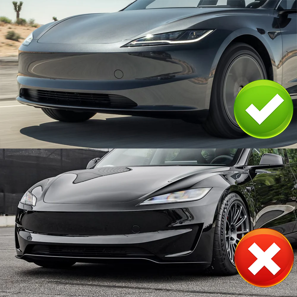 For 2024-2025 Tesla Model 3 Sedan Painted Black Front Bumper Body Splitter Spoiler Lip 3PCS - Image 6