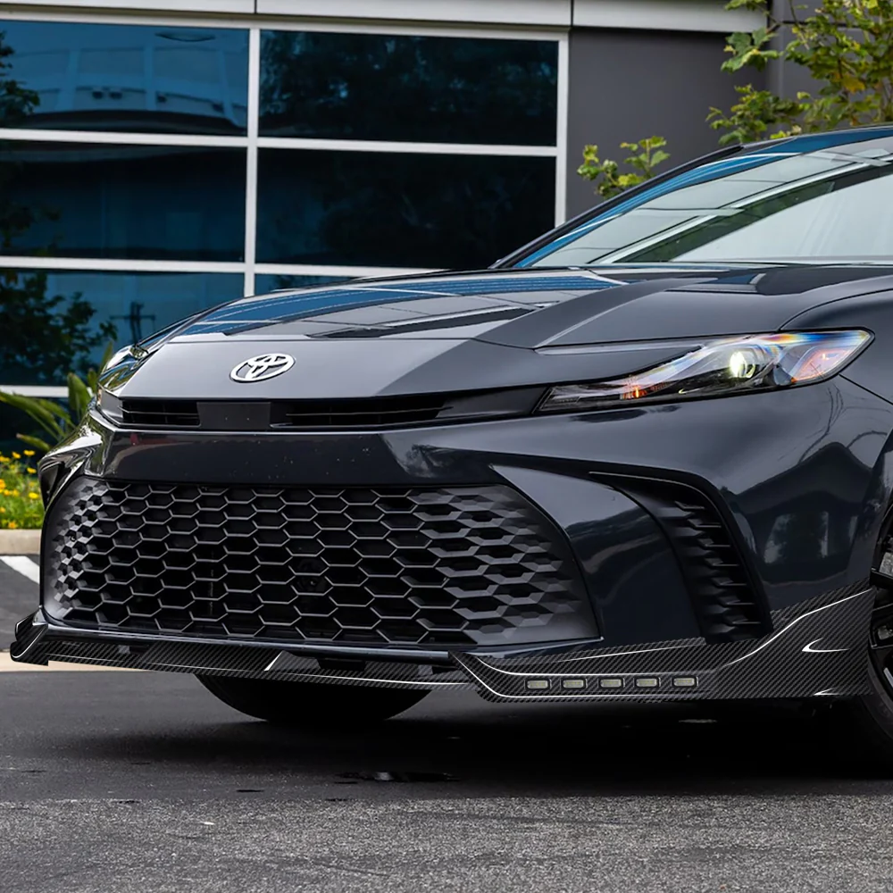 For 2025-2026 Toyota Camry SE XSE Front Bumper Splitter Spoiler Lip 3PCS With LED Sequential Running Lights -Carbon Fiber Look - Image 12