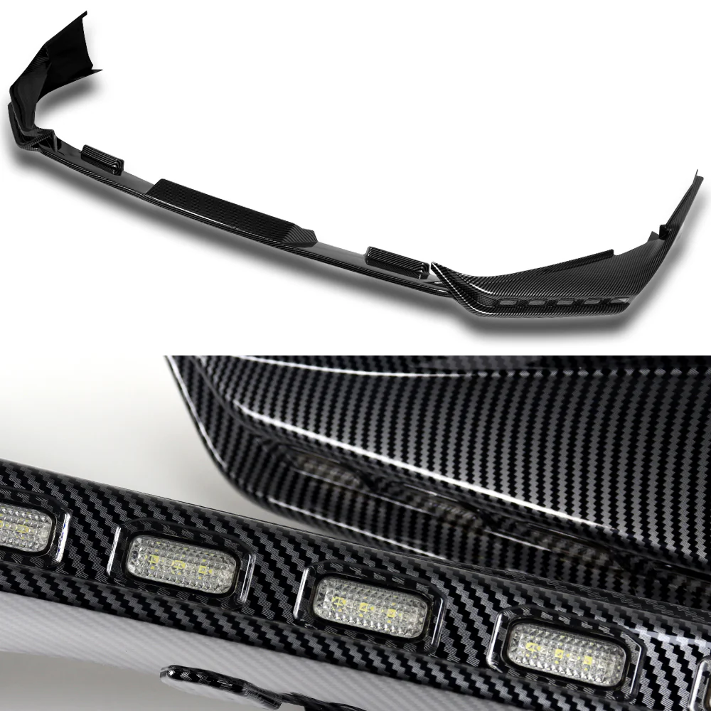 For 2025-2026 Toyota Camry SE XSE Front Bumper Splitter Spoiler Lip 3PCS With LED Sequential Running Lights -Carbon Fiber Look - Image 2