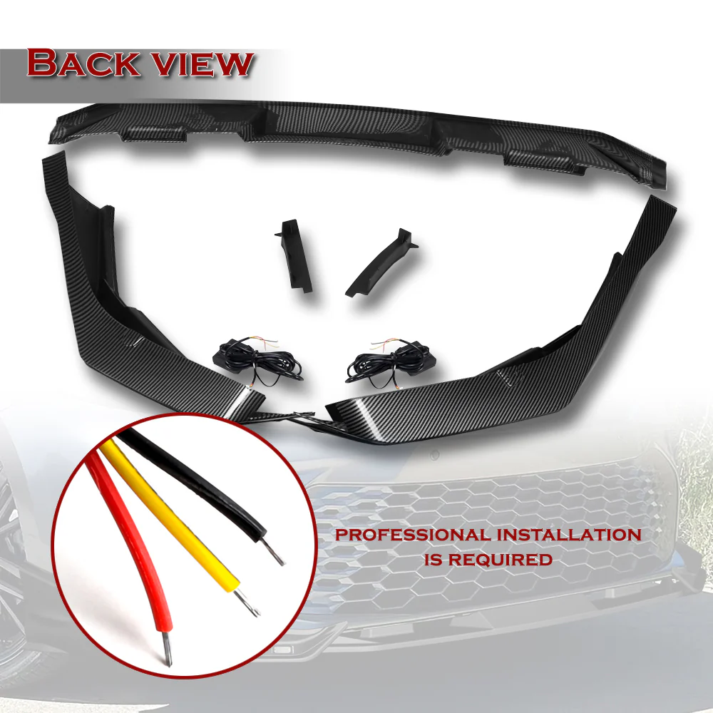 For 2025-2026 Toyota Camry SE XSE Front Bumper Splitter Spoiler Lip 3PCS With LED Sequential Running Lights -Carbon Fiber Look - Image 4