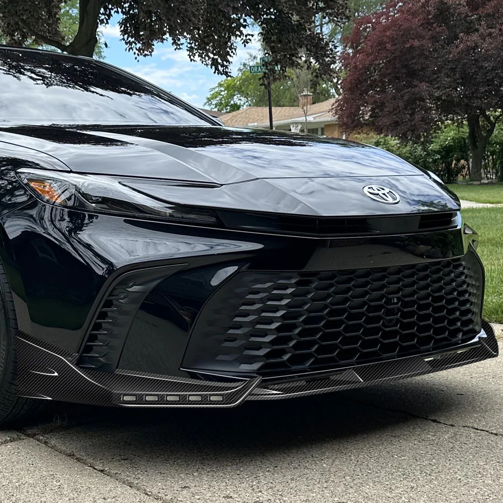 For 2025-2026 Toyota Camry SE XSE Front Bumper Splitter Spoiler Lip 3PCS With LED Sequential Running Lights -Carbon Fiber Look - Image 9
