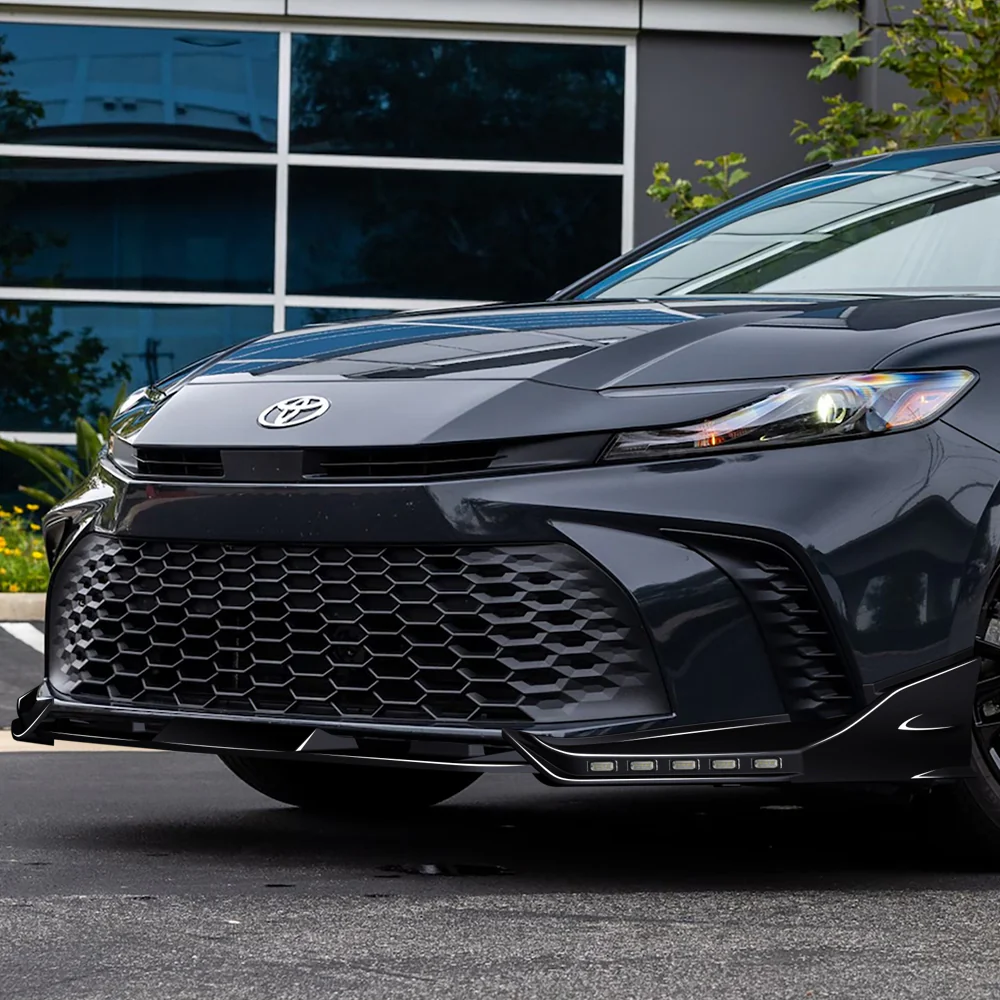 For 2025-2026 Toyota Camry SE XSE Front Bumper Splitter Spoiler Lip 3PCS With LED Sequential Running Lights -Painted Black - Image 11
