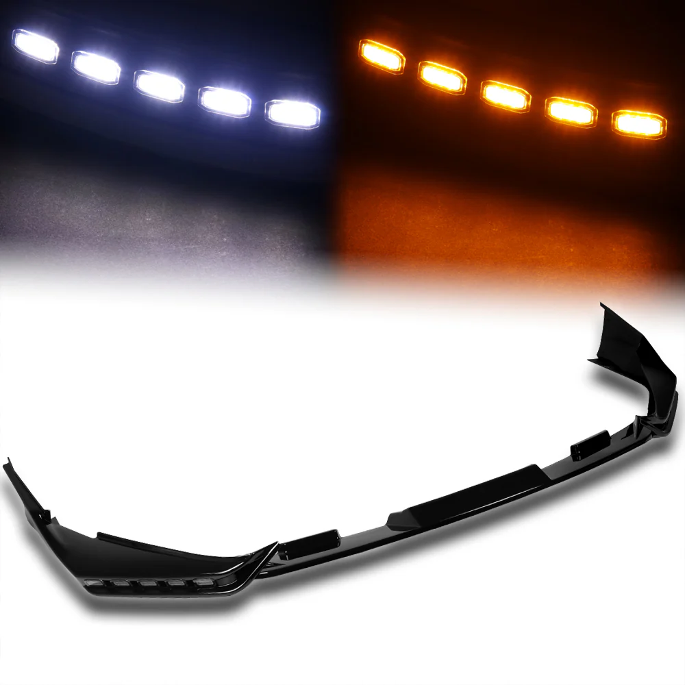 For 2025-2026 Toyota Camry SE XSE Front Bumper Splitter Spoiler Lip 3PCS With LED Sequential Running Lights -Painted Black - Image 2