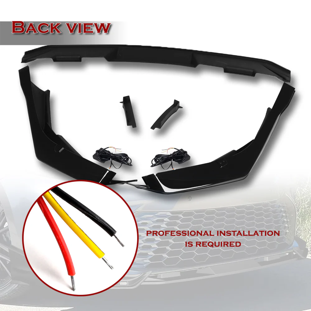 For 2025-2026 Toyota Camry SE XSE Front Bumper Splitter Spoiler Lip 3PCS With LED Sequential Running Lights -Painted Black - Image 3