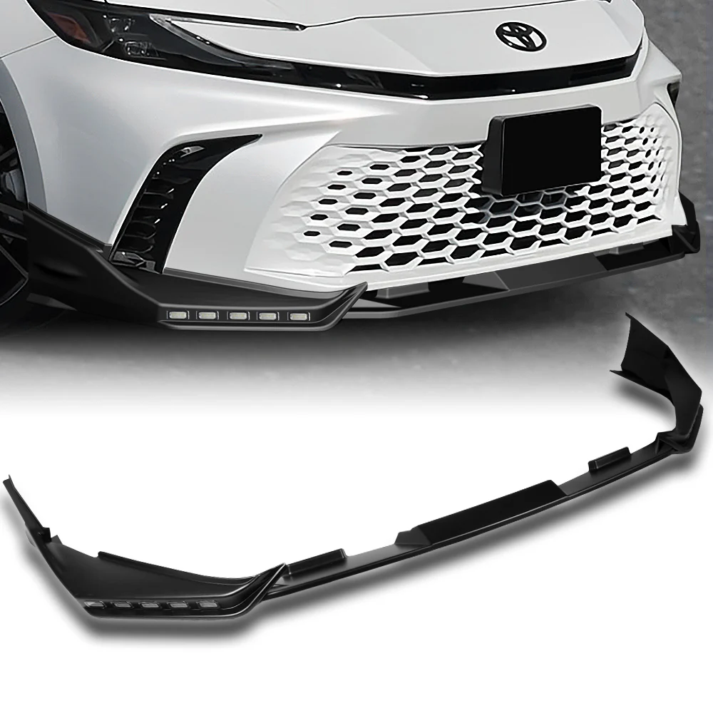 For 2025-2026 Toyota Camry SE XSE Front Bumper Splitter Spoiler Lip 3PCS With LED Sequential Running Lights -Unpainted Matte Black - Image 10