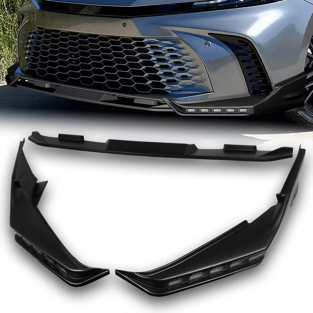 For 2025-2026 Toyota Camry SE XSE Front Bumper Splitter Spoiler Lip 3PCS With LED Sequential Running Lights -Unpainted Matte Black - Image 11
