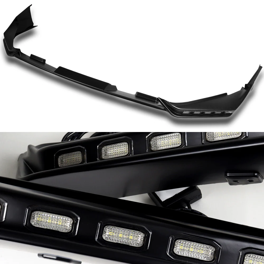 For 2025-2026 Toyota Camry SE XSE Front Bumper Splitter Spoiler Lip 3PCS With LED Sequential Running Lights -Unpainted Matte Black - Image 2