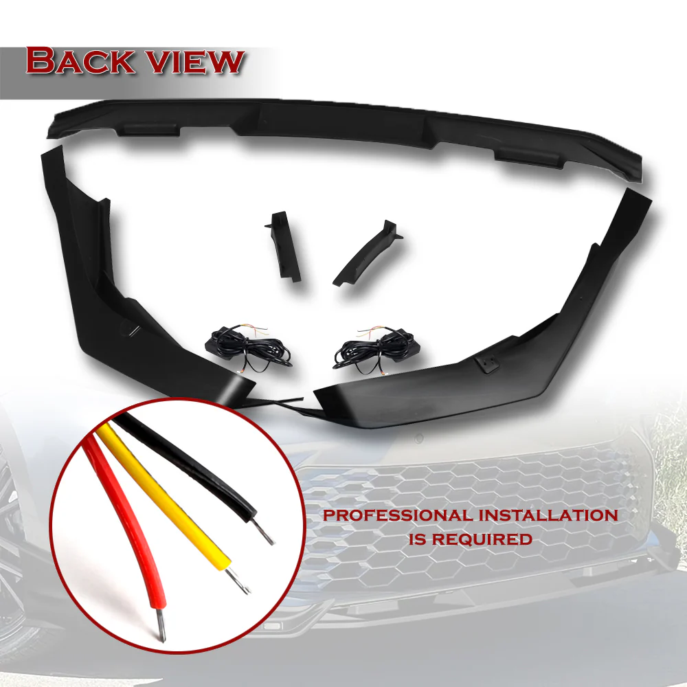 For 2025-2026 Toyota Camry SE XSE Front Bumper Splitter Spoiler Lip 3PCS With LED Sequential Running Lights -Unpainted Matte Black - Image 4