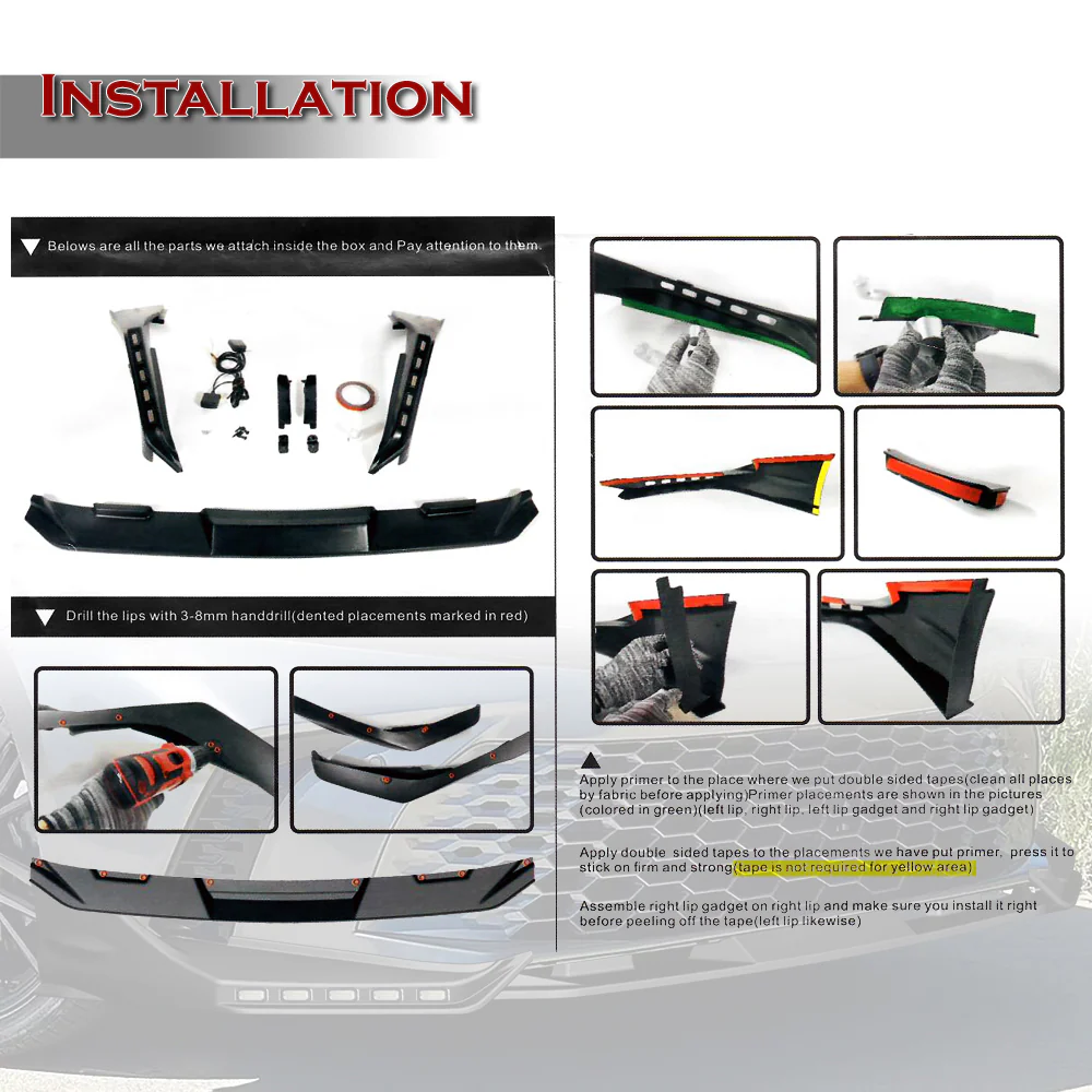 For 2025-2026 Toyota Camry SE XSE Front Bumper Splitter Spoiler Lip 3PCS With LED Sequential Running Lights -Unpainted Matte Black - Image 5