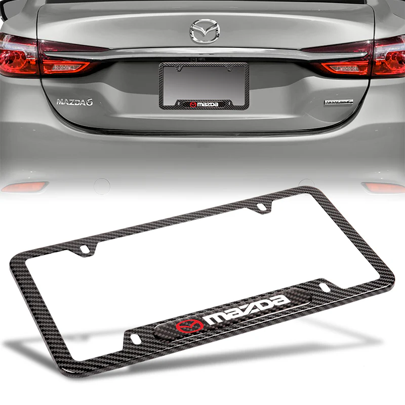 For 2PCS MAZDA 3 6 Black License Plate Frame Stainless Steel Metal Carbon Fiber - Image 3