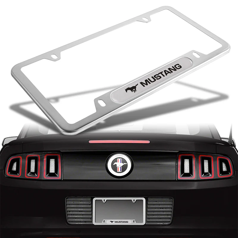 2PCS MUSTANG Stainless Steel License Plate Frame Silver Metal Brand New - Image 2