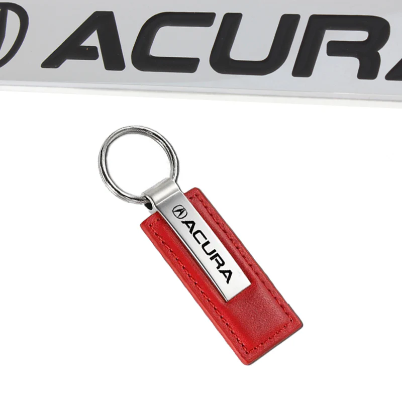 For Acura Logo Emblem Red Leather Chrome Key Fob Rectangle Keychain Keyring Lanyard - Image 3