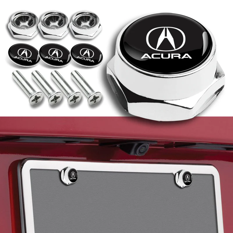 For Acura Racing Car Metal License Plate Frame Screw Chrome Bolt Cap Cover Frame Holder 4 pcs - Image 3