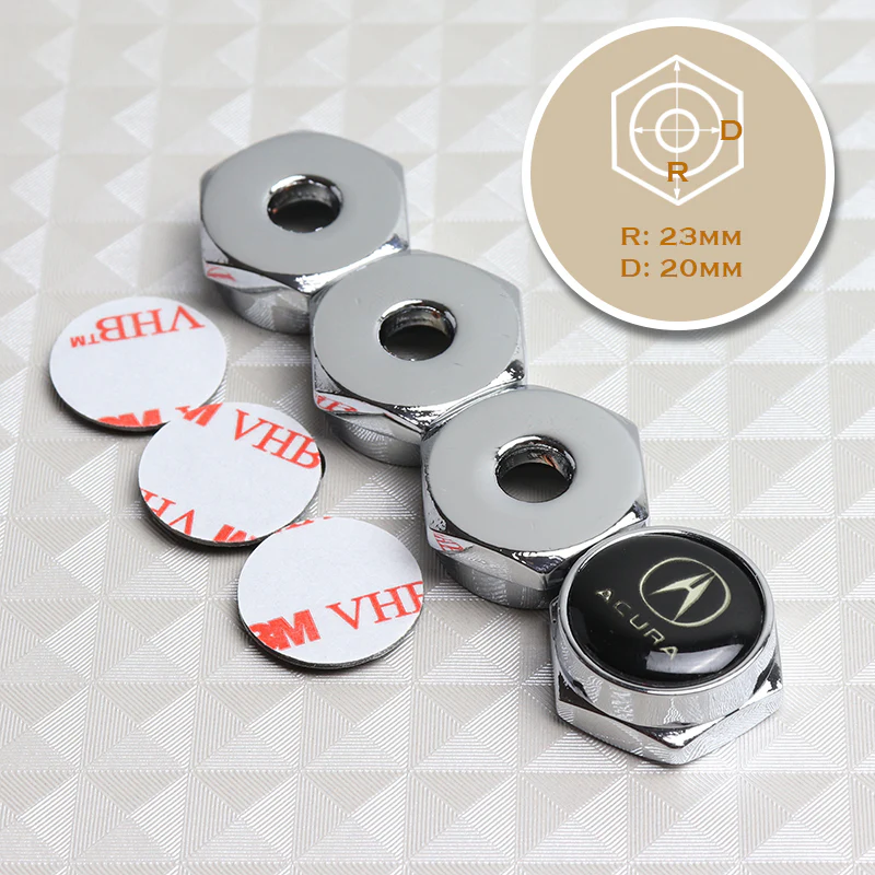 For Acura Racing Car Metal License Plate Frame Screw Chrome Bolt Cap Cover Frame Holder 4 pcs - Image 6