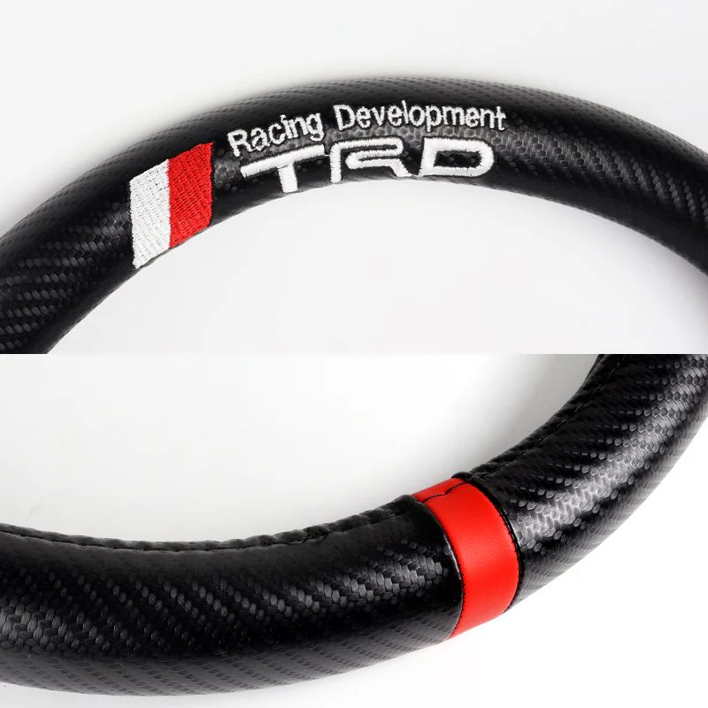 For all  JDM TRD 15" Diameter Car Steering Wheel Cover Carbon Fiber Look Leather X1 - Image 7